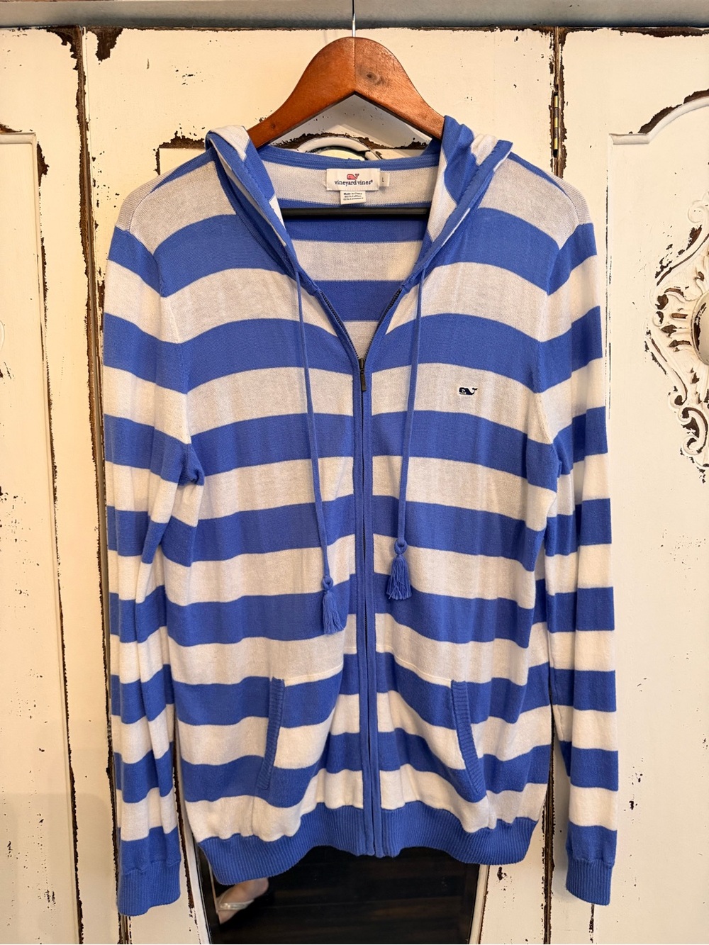 Vineyard Vines Blue & White Striped Hooded Zip Sweater